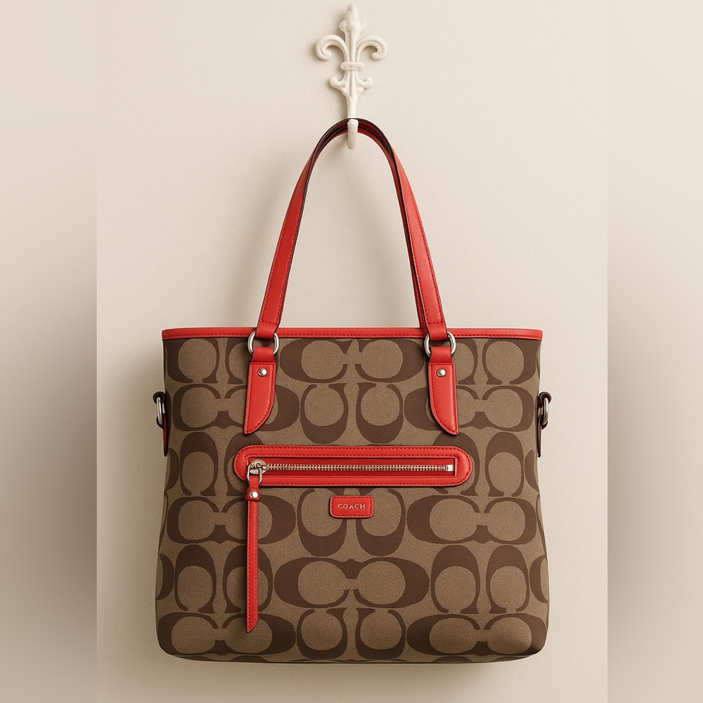 Coach Tan and Orange Signature Tote